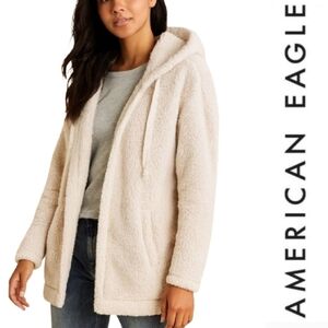 American Eagle Mid Length Hooded Open Sherpa Fleece Jacket